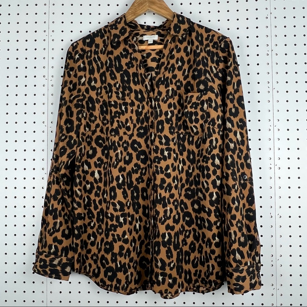 Talbots Outlet Women's Button Down Blouse Size Medium Cheetah Print Brown Black